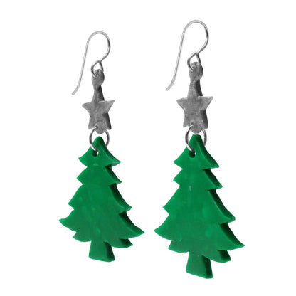 Christmas Tree Earrings / 65mm length / sterling silver earwires