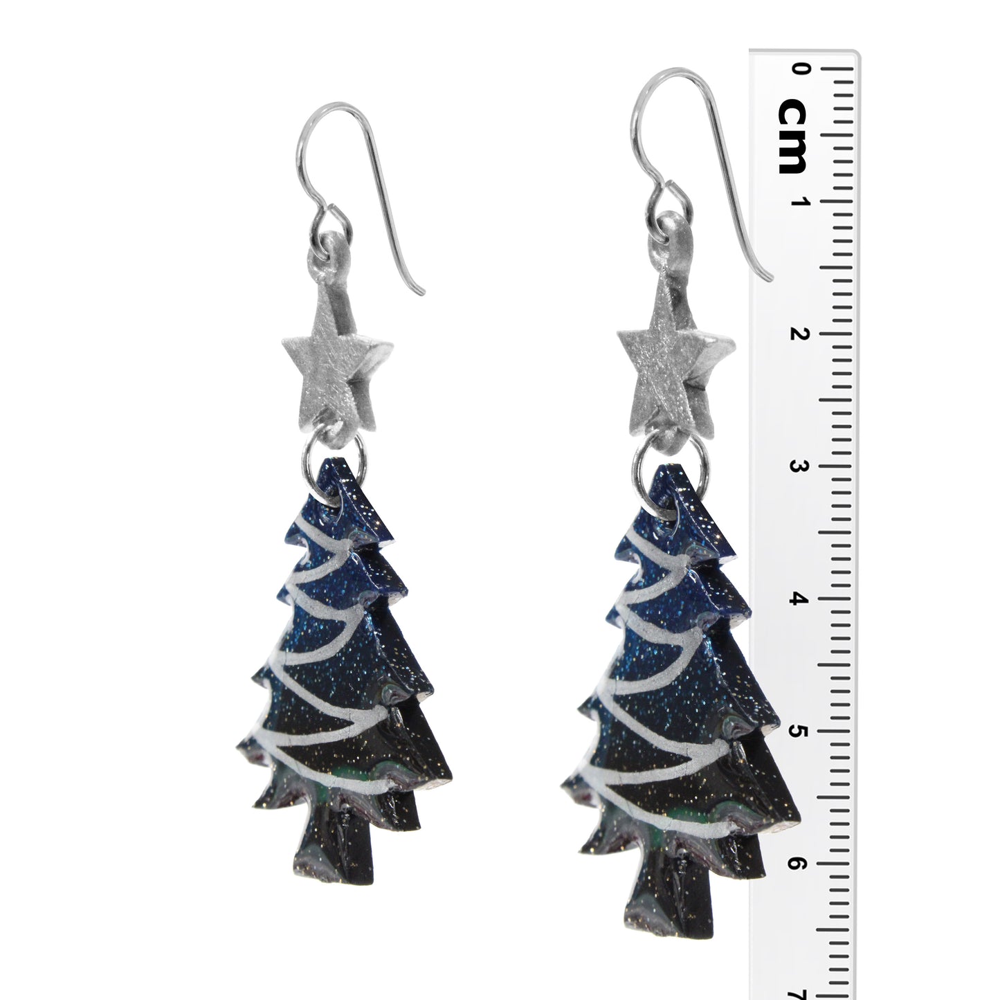 Sparkle Christmas Tree Earrings / 65mm length / sterling silver earwires