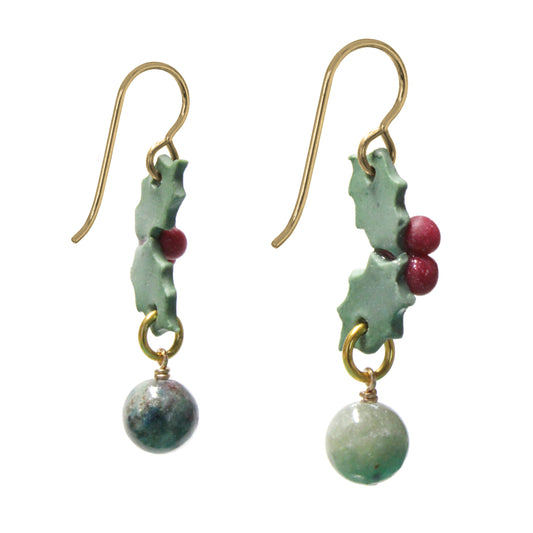 Handmade Christmas Holly Earrings - Reverse View