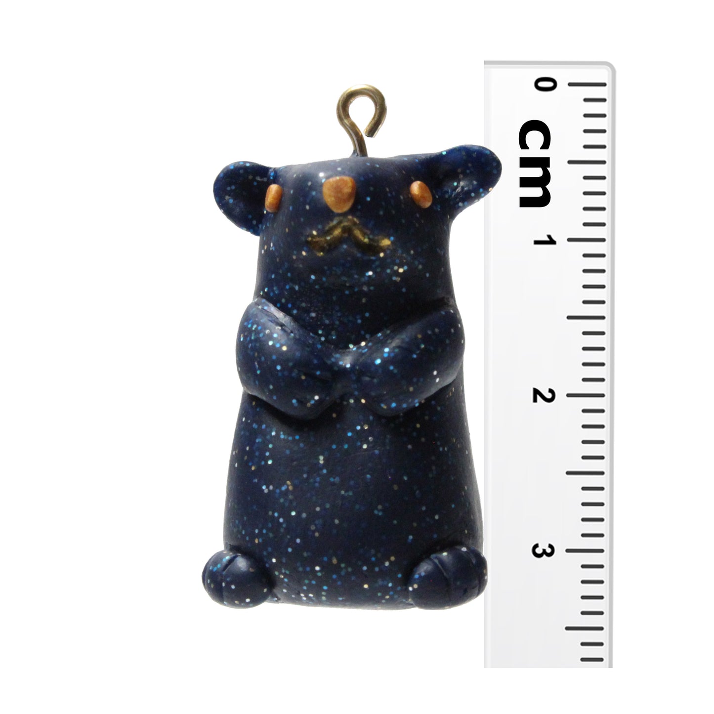 GALAXY HAMSTER Polymer Clay Charm / night blue with glitter / eyelet for attaching jump ring