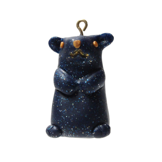 GALAXY HAMSTER Polymer Clay Charm / night blue with glitter / eyelet for attaching jump ring