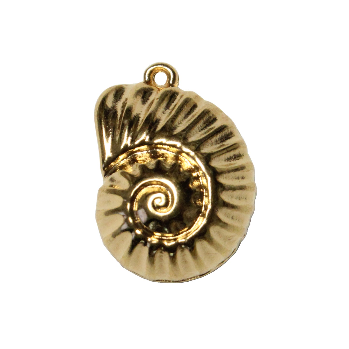 20mm Nautilus Shell Pendant / Gold 24K Plated Zamak / front view