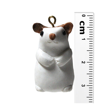 HICKORY HAMSTER Polymer Clay Charm / white with marbled brown patches / eyelet for attaching jump ring