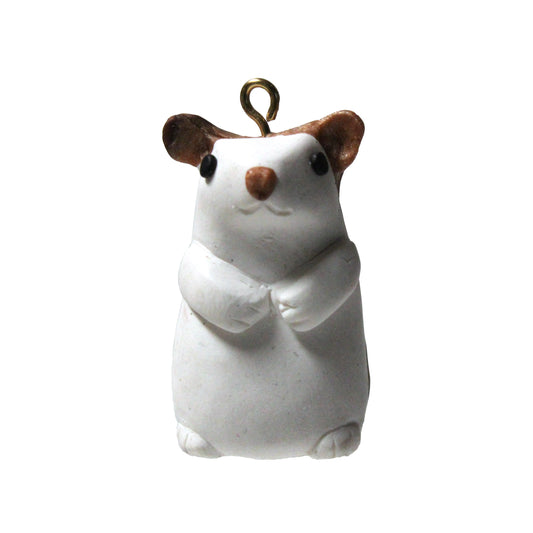 HICKORY HAMSTER Polymer Clay Charm / white with marbled brown patches / eyelet for attaching jump ring