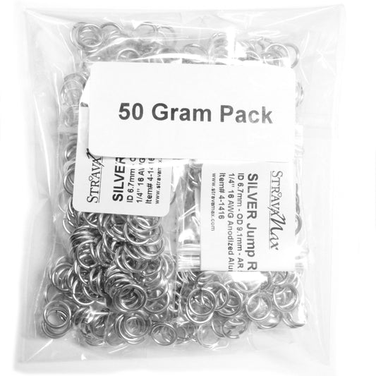 SHINY SILVER 7mm 16 GA AWG Jump Rings / 50 Gram Pack / sawcut round open anodized aluminum / for chainmail jewelry