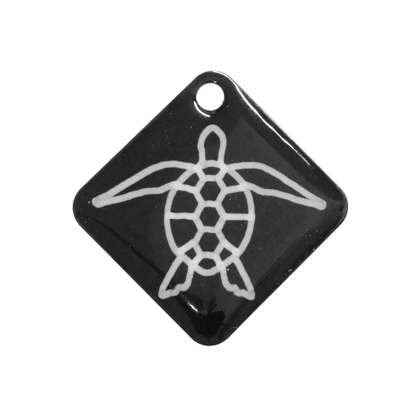 SEA TURTLE CHARM / white silhouette on black / printed on aluminum