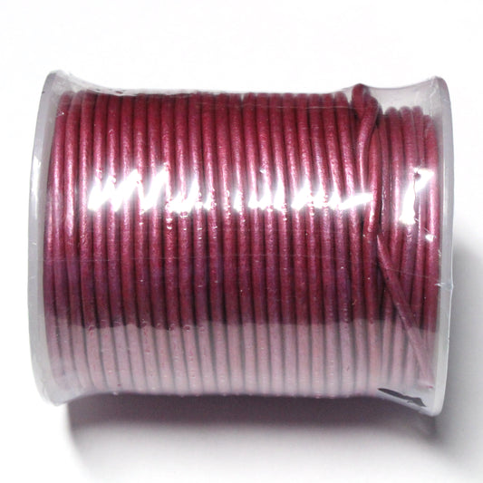METALLIC MAGENTA 2mm Round Leather Cord / 25m Roll