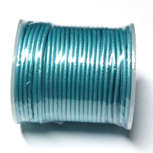 METALLIC DEEP AQUA 2mm Round Leather Cord