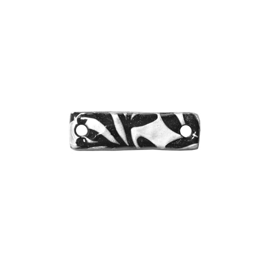 Flora Rectangle Link / silver black / handmade polymer clay / 8.5mm x 30mm