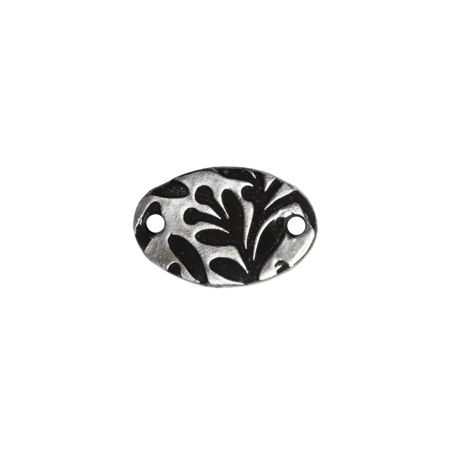 Flora Oval Link / silver black / handmade polymer clay / 17mm x 25mm