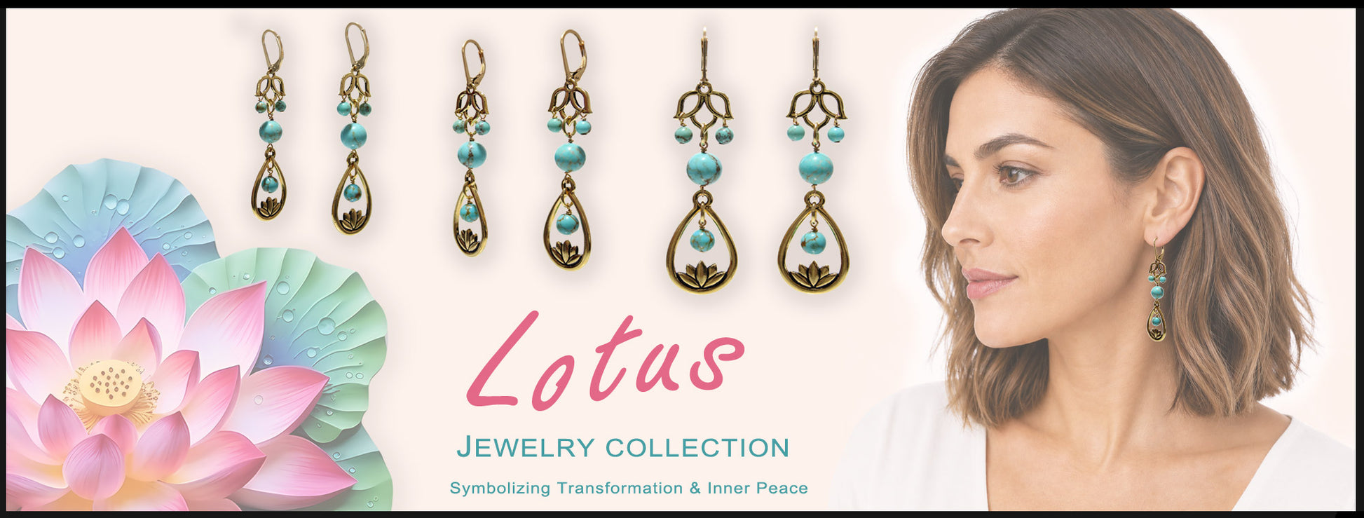 Lotus earrings with model banner