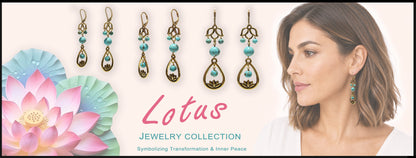 Lotus earrings with model banner