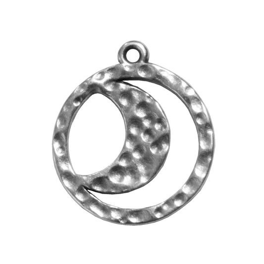Hammertone Moon Charm / Antique Silver Zamak / reverse view