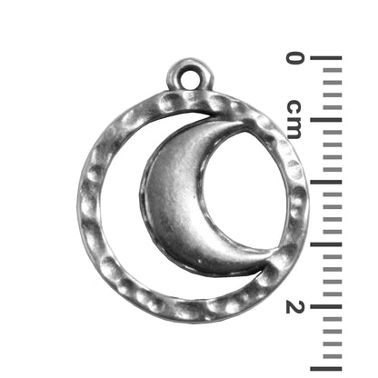 Hammertone Moon Charm / Antique Silver Zamak / with ruler