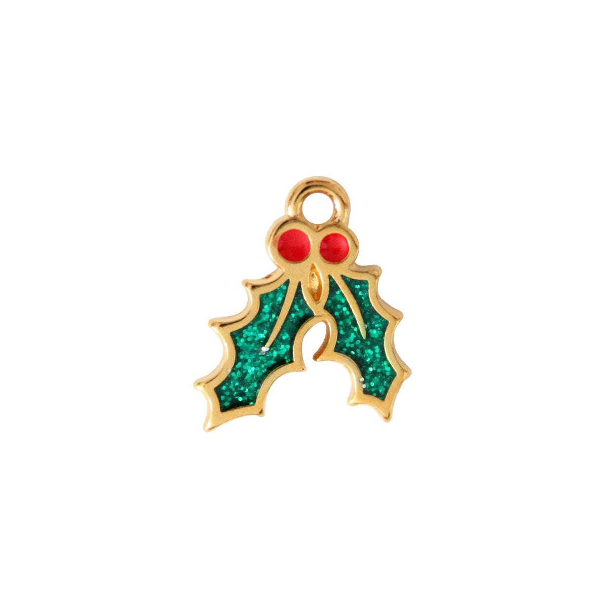 MISTLETOE with Red Glitter / 15mm charm / Gold 24K Plated Zamak / made in EU