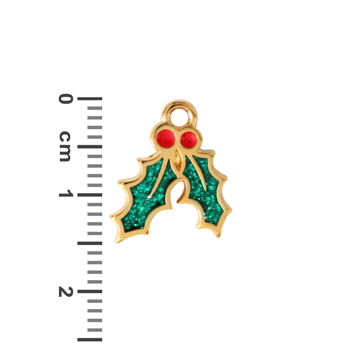 MISTLETOE with Red Glitter / 15mm charm / Gold 24K Plated Zamak / made in EU
