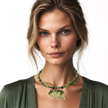 Night Forest Bear Necklace – Genuine BC Jade with Hand-Painted Pendant