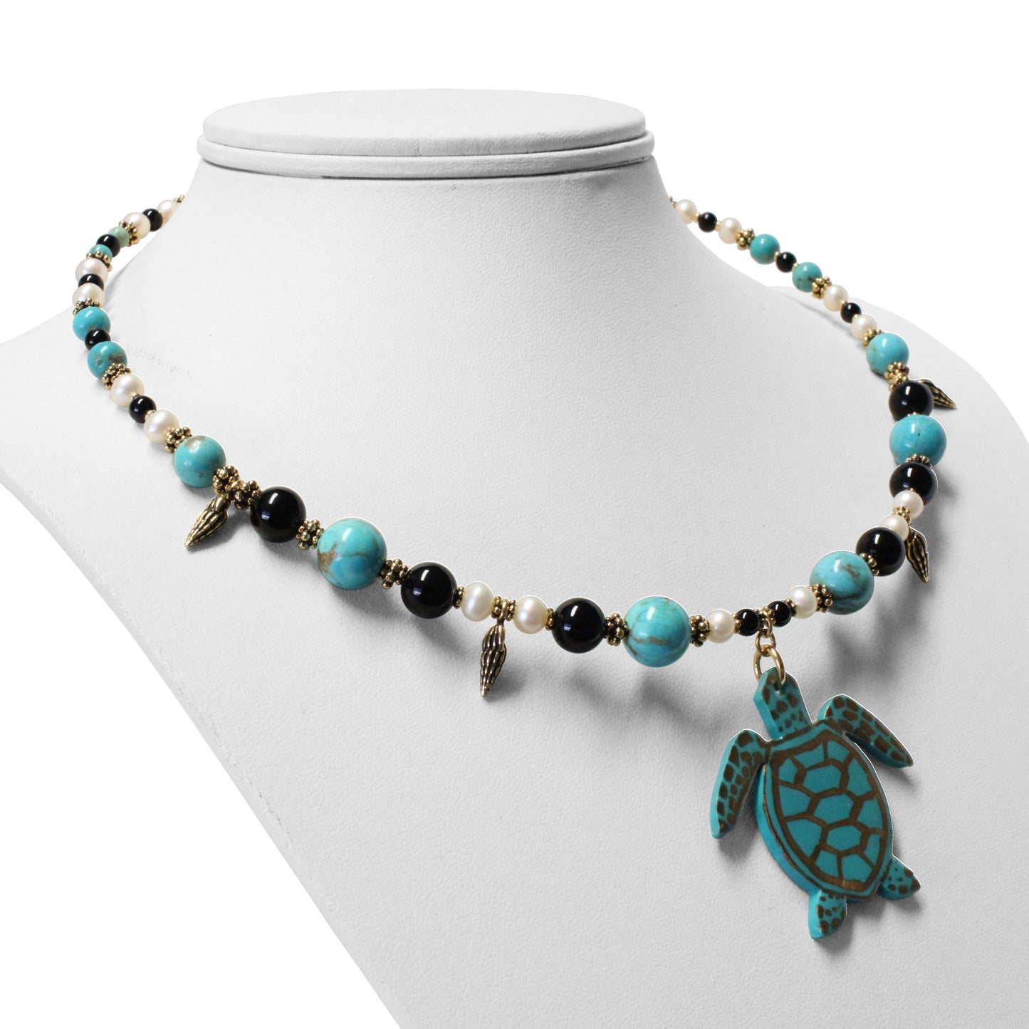 Sea Turtle Necklace / 16-18 Inch length / #8 Mine turquoise gemstones /  hand-painted pendant