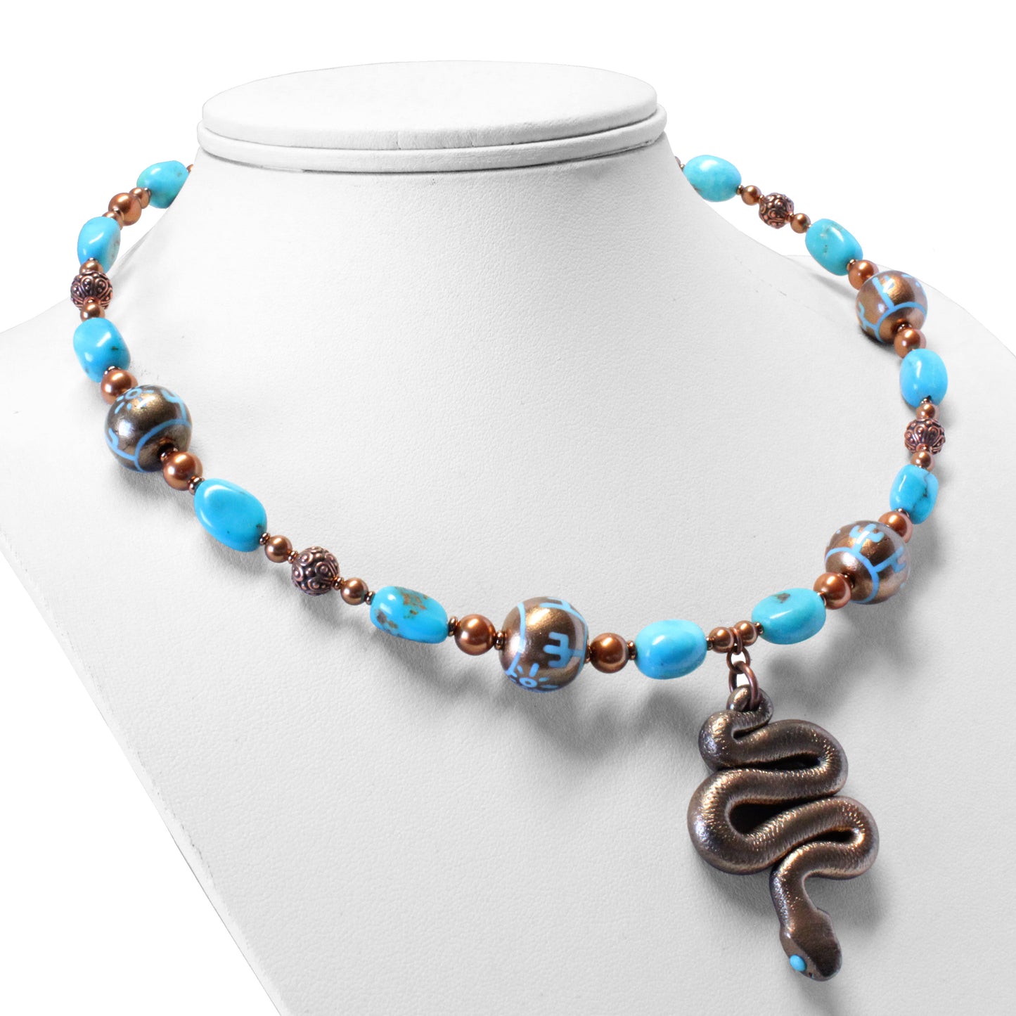 Turquoise Desert Scene Necklace / 16-18 Inch length / Nacozari turquoise gemstones /  hand-painted pendant and beads