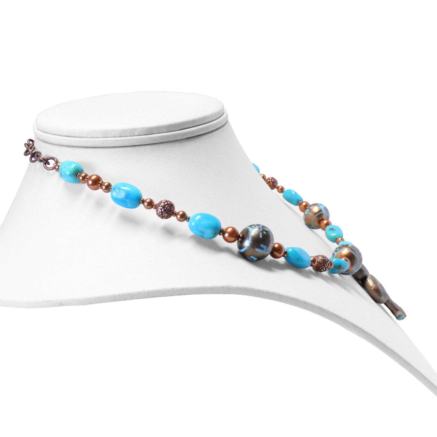 Turquoise Desert Scene Necklace / 16-18 Inch length / Nacozari turquoise gemstones /  hand-painted pendant and beads