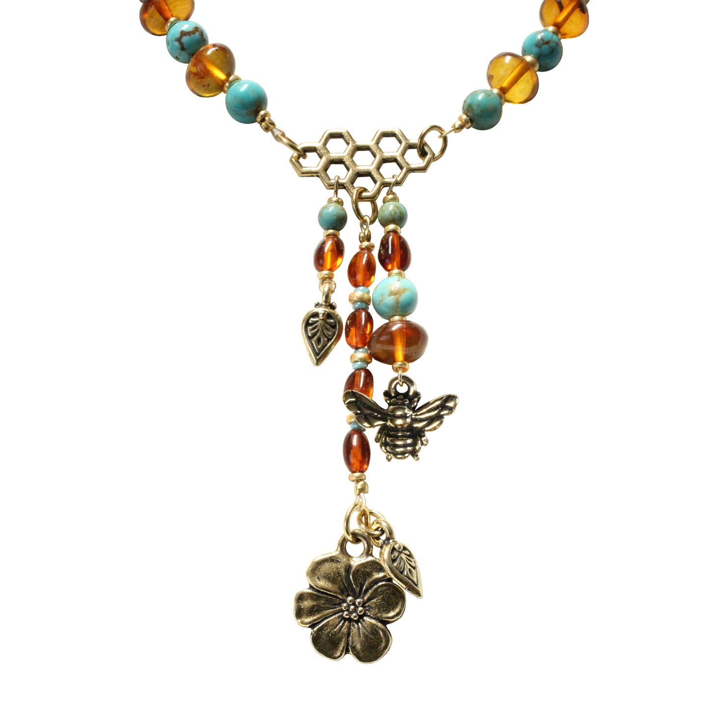 Honeybee Baltic Amber & Turquoise Necklace Pendant