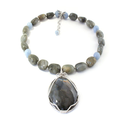 Natural Labradorite Jewelry Set – Necklace, Bracelet & Earrings