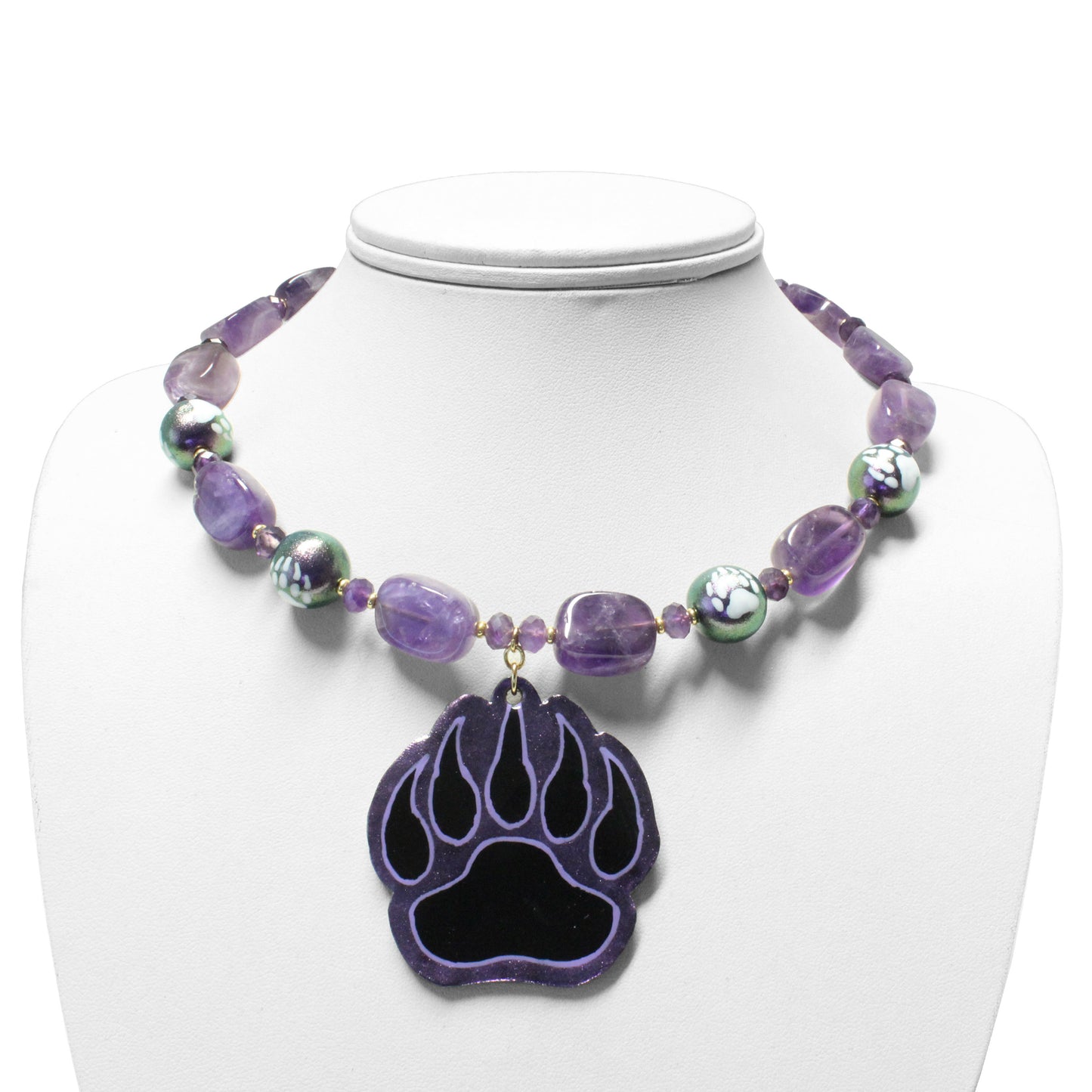 Purple Bear Paw Necklace / genuine amethyst / hand-painted pendant