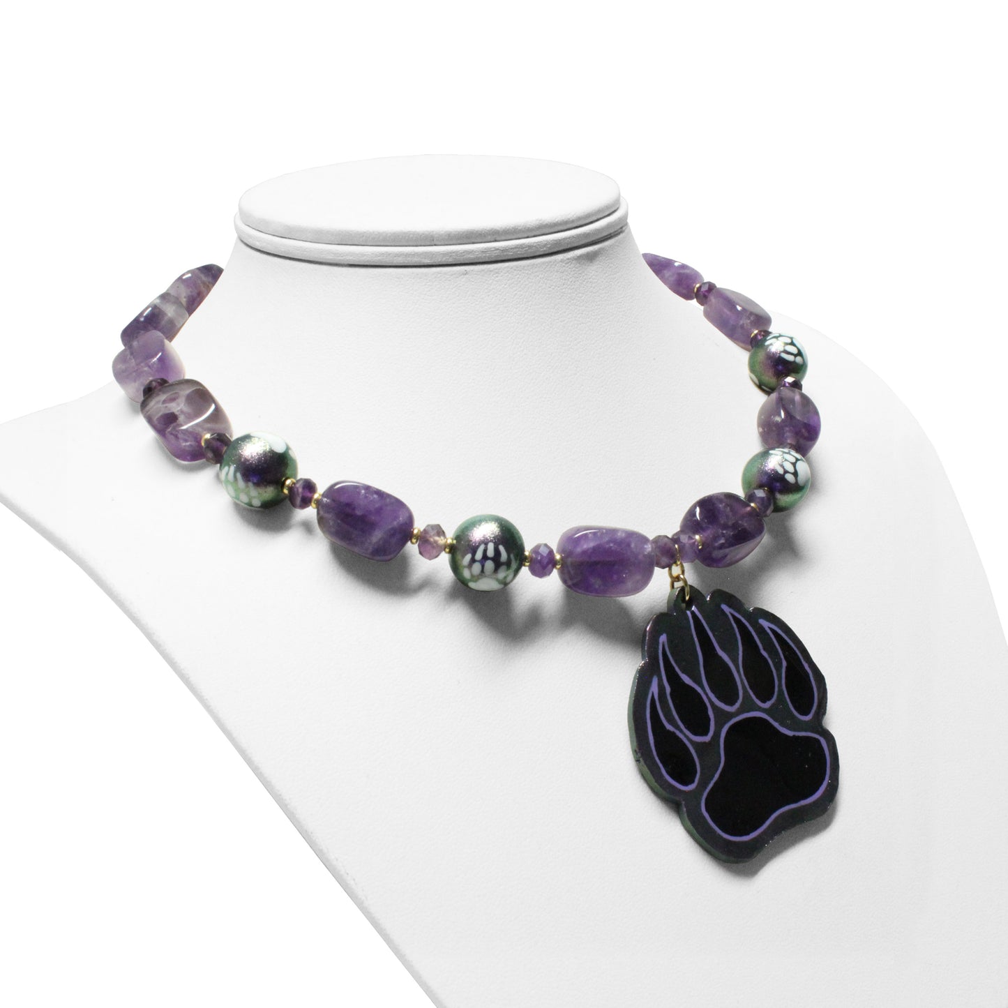 Purple Bear Paw Necklace / genuine amethyst / hand-painted pendant