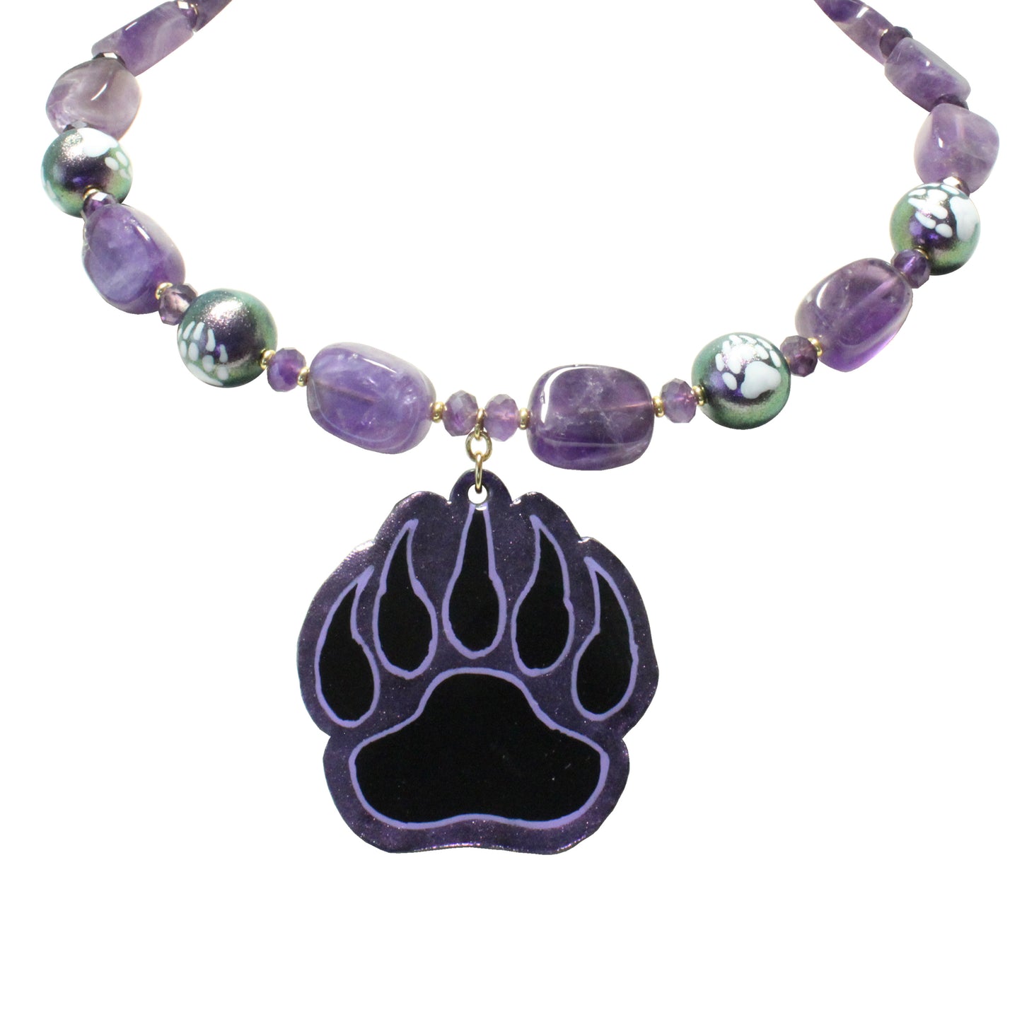 Purple Bear Paw Necklace / genuine amethyst / hand-painted pendant