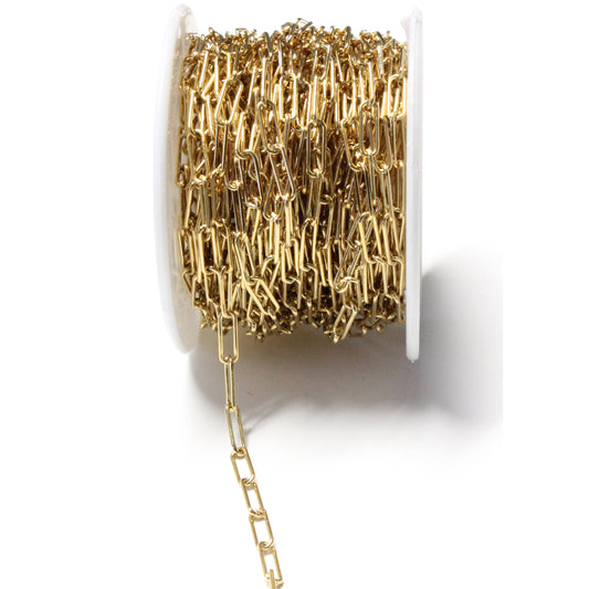 Paperclip Chain Stainless Steel / sold by the foot / plated gold color / 3.5 x 8.5 (OD)