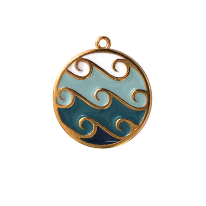 Round Waves Pendant / 25 x 22mm / Gold 24K Plated Zamak with colored interior / made in EU