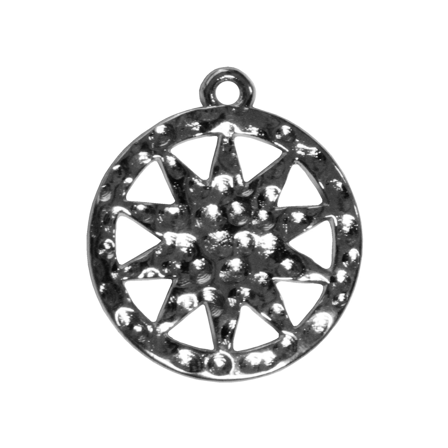 Hammertone Sun Charm / Antique Silver Zamak / reverse view