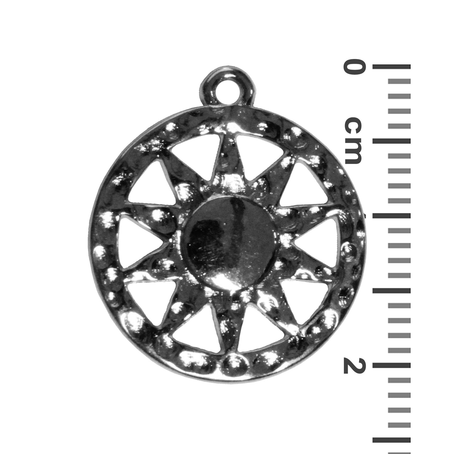 Hammertone Sun Charm / Antique Silver Zamak / with ruler