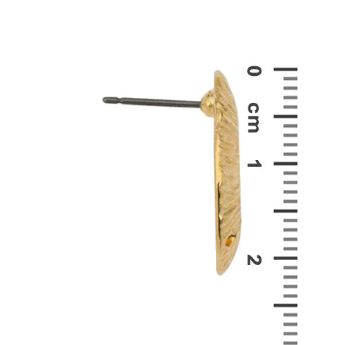 Organic Shell Earring Posts with 3 holes / Gold 24K Plated Zamak / side view with ruler