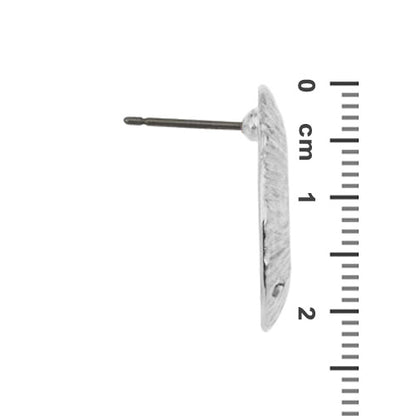 Organic Shell Earring Posts with 3 holes / Antique Silver Plated Zamak / side view with ruler