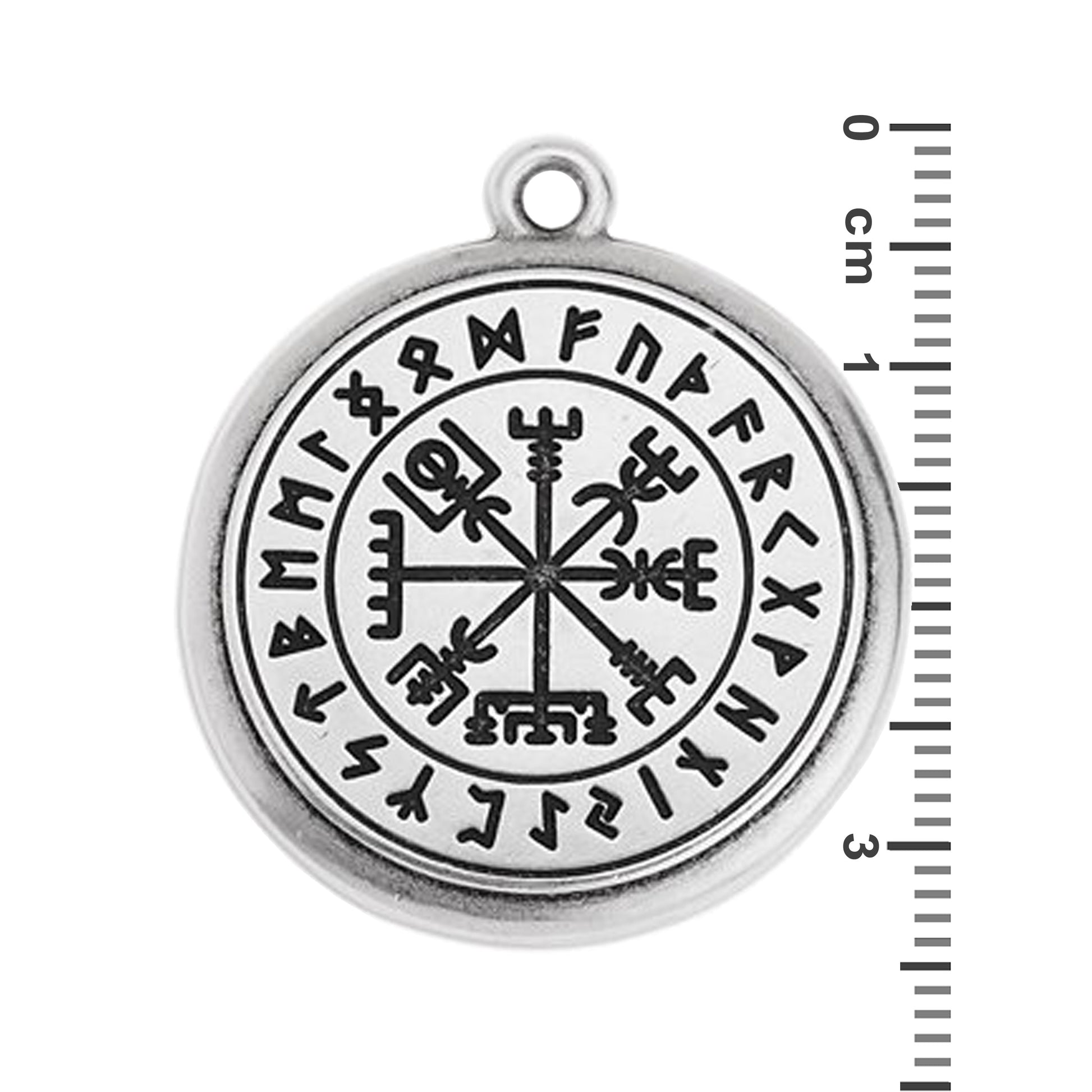 Viking Compass Pendant / Antique Silver Zamak / with ruler