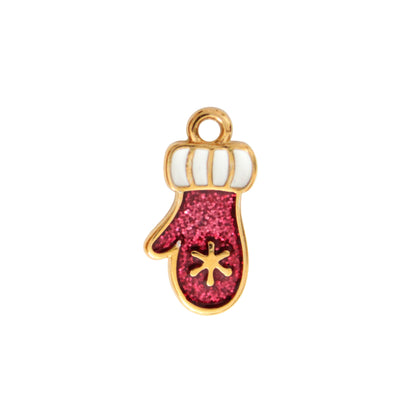 WINTER GLOVE with Snowflake / 18mm Charm / Gold 24K Plated Zamak / made in EU