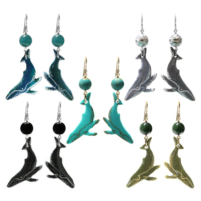 Whale Earrings / 70mm length / hook earwires