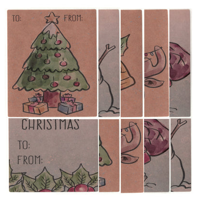 Christmas Holiday Gift Label Stickers / 10 Pack / 75mm x 50mm / peel and stick / various designs