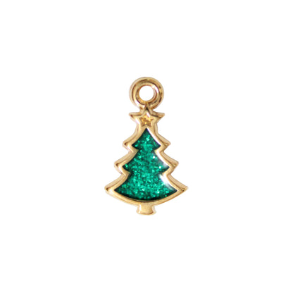 CHRISTMAS TREE Charm / 17 x 10mm / Gold 24K Plated Zamak with green glitter