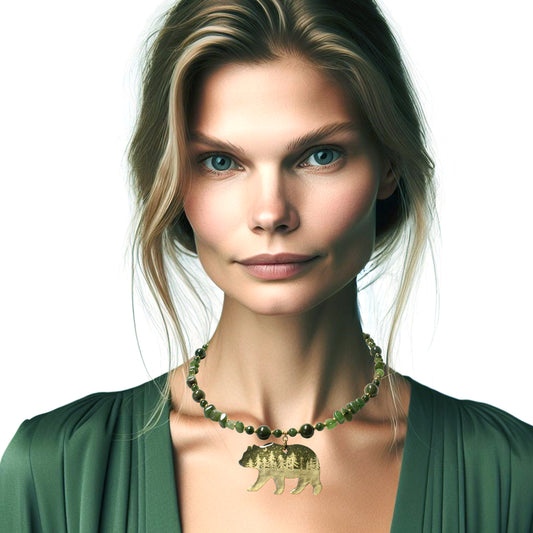 Night Forest Bear Necklace featuring hand-painted bear pendant on genuine BC jade necklace