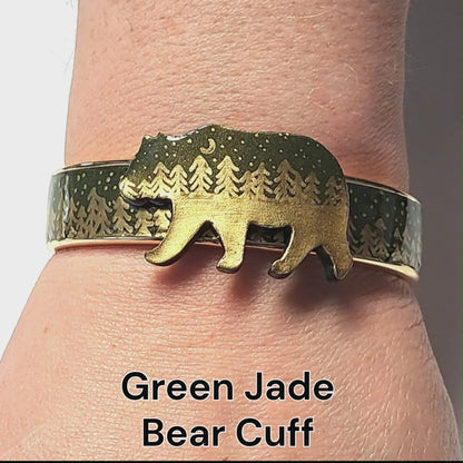 Night Forest Bear Cuff Bracelet / fits up to 7 inch wrists size