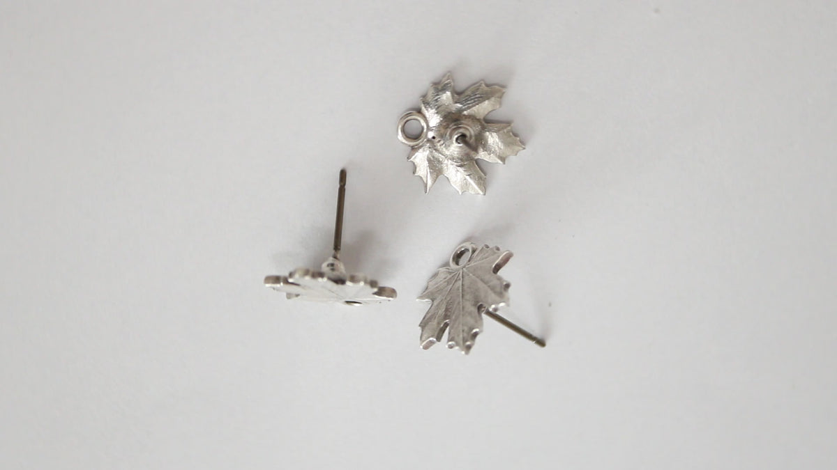 MAPLE LEAF Earring Posts / Antique Silver Zamak