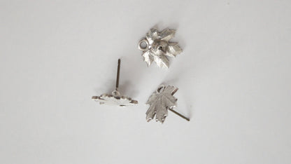 MAPLE LEAF Earring Posts / Antique Silver Zamak