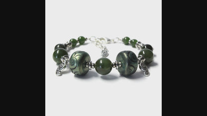 BC Jade Chunky Bracelet / 6 to 7 Inch wrist size / silver pewter beads and charms