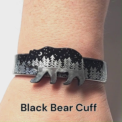 Night Forest Bear Cuff Bracelet / fits up to 7 inch wrists size