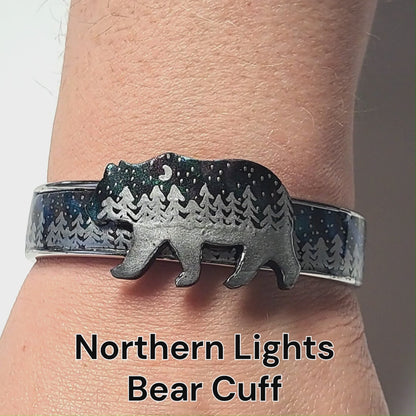 Night Forest Bear Cuff Bracelet / fits up to 7 inch wrists size