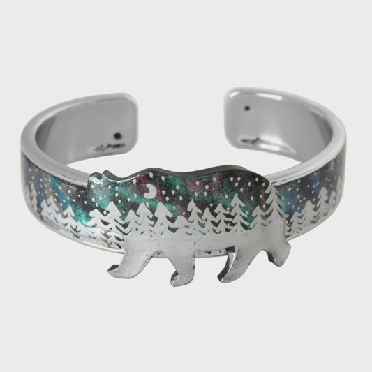 Night Forest Bear Cuff Bracelet / northern lights effect / up to a 7 inch wrist  size