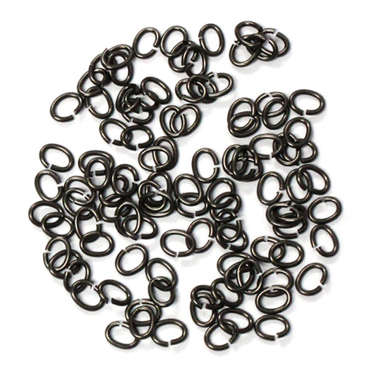 Black Finish Medium Oval Jump Rings / 100 Pack / 3x4mm ID / 20 Gauge / Sawcut / Open / Plated Brass