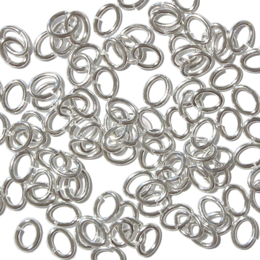Silver Plate Large Oval Jump Rings / 100 Pack / 3x5mm ID / 17 Gauge / Sawcut / Open / Plated Brass
